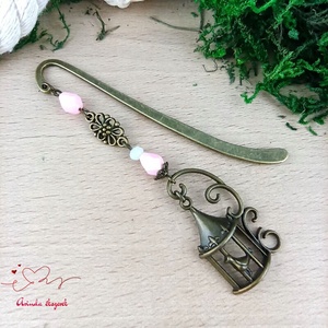 Rózsaszín madárkalitkás könyvjelző � egyedi, kézműves ajándék olvasóknak - Meska.hu