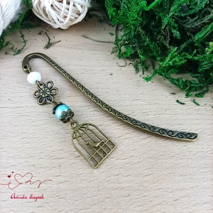 Világoskék madárkalitkás könyvjelző � egyedi, kézműves ajándék olvasóknak, Könyv & Zene, Könyvjelző, Ékszerkészítés, Gyöngyfűzés, gyöngyhímzés, MESKA