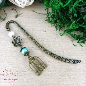 Világoskék madárkalitkás könyvjelző � egyedi, kézműves ajándék olvasóknak - könyv & zene - könyvjelző - Meska.hu