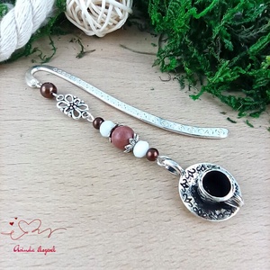 Barna kávéscsésze könyvjelző � egyedi, kézműves ajándék kávérajongóknak, Könyv & Zene, Könyvjelző, Ékszerkészítés, Gyöngyfűzés, gyöngyhímzés, MESKA