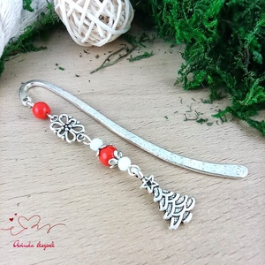 Piros karácsonyfa könyvjelző � ünnepi, kézműves ajándék olvasóknak, Könyv & Zene, Könyvjelző, Ékszerkészítés, Gyöngyfűzés, gyöngyhímzés, MESKA