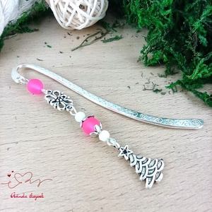 Pink karácsonyfa könyvjelző � ünnepi, kézműves ajándék olvasóknak, Könyv & Zene, Könyvjelző, Ékszerkészítés, Gyöngyfűzés, gyöngyhímzés, MESKA