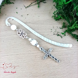 Fehér kereszt könyvjelző � hittan, erkölcstan pedagógusnak � évzáró, pedagógusnapi ajándék, Könyv & Zene, Könyvjelző, Ékszerkészítés, Gyöngyfűzés, gyöngyhímzés, MESKA