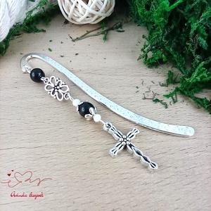 Fekete kereszt könyvjelző � hittan, erkölcstan pedagógusnak � évzáró, pedagógusnapi ajándék, Könyv & Zene, Könyvjelző, Ékszerkészítés, Gyöngyfűzés, gyöngyhímzés, MESKA