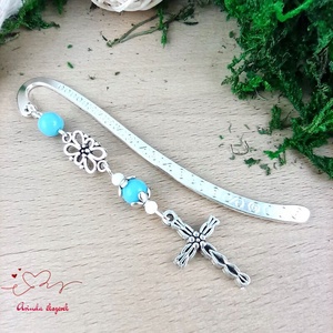 Világoskék kereszt könyvjelző � hittan, erkölcstan pedagógusnak � évzáró, pedagógusnapi ajándék, Könyv & Zene, Könyvjelző, Ékszerkészítés, Gyöngyfűzés, gyöngyhímzés, MESKA