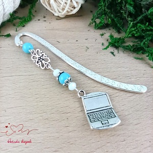 Világoskék laptop könyvjelző � kézzel készült ajándék tanárnak, pedagógusnak, Könyv & Zene, Könyvjelző, Ékszerkészítés, Gyöngyfűzés, gyöngyhímzés, MESKA