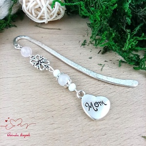 Rózsakvarc Mom szív könyvjelző � Anyák napi ajándék szeretettel, Könyv & Zene, Könyvjelző, Ékszerkészítés, Gyöngyfűzés, gyöngyhímzés, MESKA