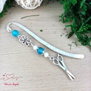 Világoskék ollós könyvjelző � kreatív ajándék kézimunkázóknak és alkotóknak, Könyv & Zene, Könyvjelző, Ékszerkészítés, Gyöngyfűzés, gyöngyhímzés, MESKA