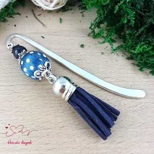 Sötétkék vidám pöttyös bojtos könyvjelző � kedves ajándék pedagógusnak  - könyv & zene - könyvjelző - Meska.hu