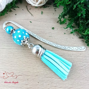 Türkiz vidám pöttyös bojtos könyvjelző � kedves ajándék pedagógusnak  - könyv & zene - könyvjelző - Meska.hu