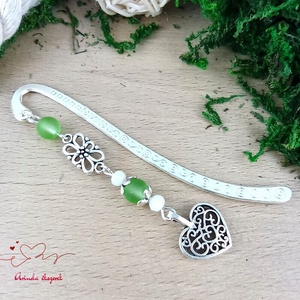 Szív charm könyvjelző pedagógusnapra � zöld gyöngyökkel - Meska.hu