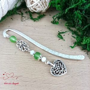 Szív charm könyvjelző pedagógusnapra � zöld gyöngyökkel - könyv & zene - könyvjelző - Meska.hu