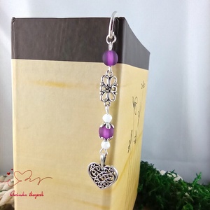 Szív charm könyvjelző pedagógusnapra � lila gyöngyökkel - könyv & zene - könyvjelző - Meska.hu