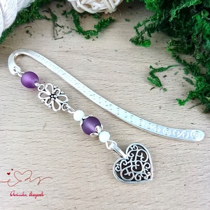 Szív charm könyvjelző pedagógusnapra � lila gyöngyökkel - könyv & zene - könyvjelző - Meska.hu