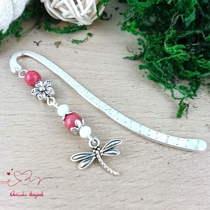 Szitakötő charm könyvjelző óvónéninek évzáróra � piros gyöngyökkel - könyv & zene - könyvjelző - Meska.hu