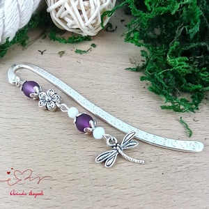 Szitakötő charm könyvjelző óvónéninek évzáróra � lila gyöngyökkel - könyv & zene - könyvjelző - Meska.hu