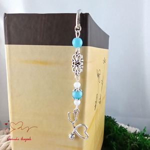 Sztetoszkóp charm könyvjelző � kék gyöngyökkel, egészségügyi dolgozóknak - könyv & zene - könyvjelző - Meska.hu