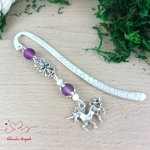 Unikornis könyvjelző � lila gyöngyökkel, varázslatos szülinapi ajándék gyerekeknek - könyv & zene - könyvjelző - Meska.hu