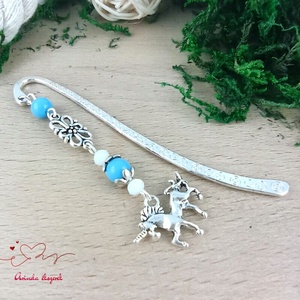 Unikornis könyvjelző � kék gyöngyökkel, varázslatos szülinapi ajándék gyerekeknek - Meska.hu