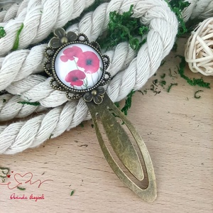 Pipacsos üveglencsés könyvjelző � romantikus, virágmintás ajándék olvasóknak, Könyv & Zene, Könyvjelző, Ékszerkészítés, Gyöngyfűzés, gyöngyhímzés, MESKA