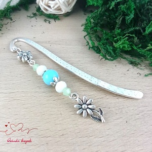 Virágos könyvjelző nőnapra � világoskék gyöngyökkel, kézzel készült ajándék - könyv & zene - könyvjelző - Meska.hu