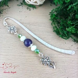 Virágos könyvjelző nőnapra � lila gyöngyökkel, kézzel készült ajándék - könyv & zene - könyvjelző - Meska.hu