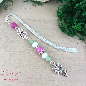 Virágos könyvjelző nőnapra � pink gyöngyökkel, kézzel készült ajándék - könyv & zene - könyvjelző - Meska.hu