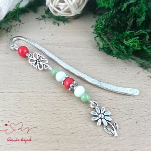 Virágos könyvjelző nőnapra � piros gyöngyökkel, kézzel készült ajándék - könyv & zene - könyvjelző - Meska.hu