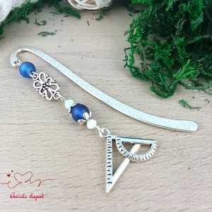 Vonalzó könyvjelző � sötétkék gyöngyökkel, kézzel készült tanári ajándék, Könyv & Zene, Könyvjelző, Ékszerkészítés, Gyöngyfűzés, gyöngyhímzés, MESKA