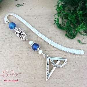 Vonalzó könyvjelző � sötétkék gyöngyökkel, kézzel készült tanári ajándék - könyv & zene - könyvjelző - Meska.hu