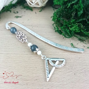 Vonalzó könyvjelző � szürke gyöngyökkel, kézzel készült tanári ajándék, Könyv & Zene, Könyvjelző, Ékszerkészítés, Gyöngyfűzés, gyöngyhímzés, MESKA