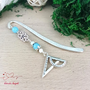 Vonalzó könyvjelző � világoskék gyöngyökkel, kézzel készült tanári ajándék, Könyv & Zene, Könyvjelző, Ékszerkészítés, Gyöngyfűzés, gyöngyhímzés, MESKA