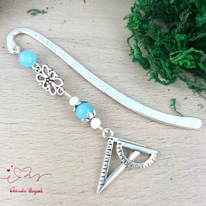 Vonalzó könyvjelző � világoskék gyöngyökkel, kézzel készült tanári ajándék - könyv & zene - könyvjelző - Meska.hu