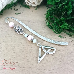 Vonalzó könyvjelző � rózsaszín gyöngyökkel, kézzel készült tanári ajándék - Meska.hu