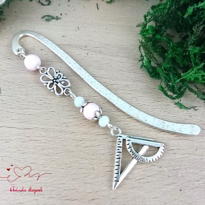 Vonalzó könyvjelző � rózsaszín gyöngyökkel, kézzel készült tanári ajándék - könyv & zene - könyvjelző - Meska.hu