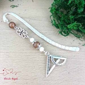 Vonalzó könyvjelző � barna gyöngyökkel, kézzel készült tanári ajándék - Meska.hu