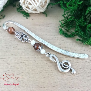 Violinkulcs könyvjelző � barna gyöngyökkel, évzáró ajándék pedagógusnak - Meska.hu