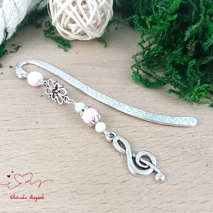 Violinkulcs könyvjelző � rózsaszín gyöngyökkel, évzáró ajándék pedagógusnak, Könyv & Zene, Könyvjelző, Ékszerkészítés, Gyöngyfűzés, gyöngyhímzés, MESKA