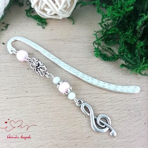 Violinkulcs könyvjelző � rózsaszín gyöngyökkel, évzáró ajándék pedagógusnak - könyv & zene - könyvjelző - Meska.hu