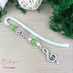Violinkulcs könyvjelző � zöld gyöngyökkel, évzáró ajándék pedagógusnak, Könyv & Zene, Könyvjelző, Ékszerkészítés, Gyöngyfűzés, gyöngyhímzés, MESKA