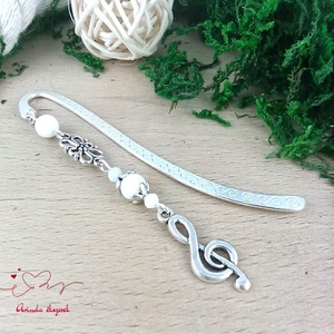 Violinkulcs könyvjelző � fehér gyöngyökkel, évzáró ajándék pedagógusnak, Könyv & Zene, Könyvjelző, Ékszerkészítés, Gyöngyfűzés, gyöngyhímzés, MESKA