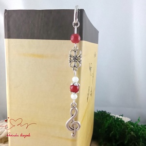 Violinkulcs könyvjelző � piros gyöngyökkel, évzáró ajándék pedagógusnak - könyv & zene - könyvjelző - Meska.hu