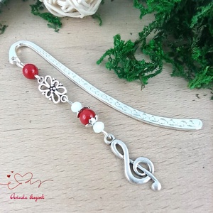 Violinkulcs könyvjelző � piros gyöngyökkel, évzáró ajándék pedagógusnak - könyv & zene - könyvjelző - Meska.hu