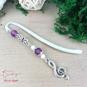 Violinkulcs könyvjelző � lila gyöngyökkel, évzáró ajándék pedagógusnak - könyv & zene - könyvjelző - Meska.hu