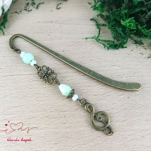 Violinkulcsos könyvjelző � zöld árnyalatban, zenekedvelőknek - könyv & zene - könyvjelző - Meska.hu