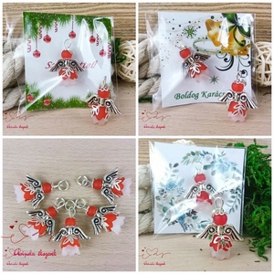 Karácsonyi angyalka � 5 db apró angyal � piros  - karácsony - karácsonyi ajándékozás - karácsonyi képeslap, üdvözlőlap, ajándékkísérő - Meska.hu