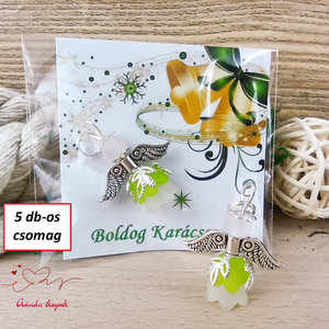 Karácsonyi angyalka � 5 db apró angyal � zöld, Karácsony, Karácsonyi ajándékozás, Karácsonyi képeslap, üdvözlőlap, ajándékkísérő, Ékszerkészítés, Gyöngyfűzés, gyöngyhímzés, MESKA