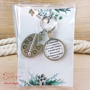 Festőpaletta medálos üveglencsés kulcstartó pedagógusnapra, Táska & Tok, Kulcstartó & Táskadísz, Kulcstartó, Ékszerkészítés, Gyöngyfűzés, gyöngyhímzés, MESKA