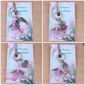 Nőnapi ajándék - lila angyal kulcstartó ajándékkártyával, választható medállal és kártyával - táska & tok - kulcstartó & táskadísz - kulcstartó - Meska.hu