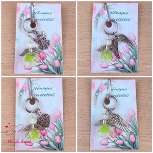 Nőnapi ajándék - zöld angyal kulcstartó ajándékkártyával, választható medállal és kártyával - táska & tok - kulcstartó & táskadísz - kulcstartó - Meska.hu